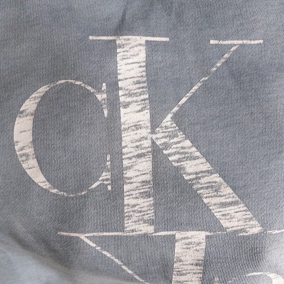 Calvin Klein Jeans Baby Blue Raw Hem Distressed Logo Comfy Hoodie  Sweatshirt MD - Picture 14 of 15